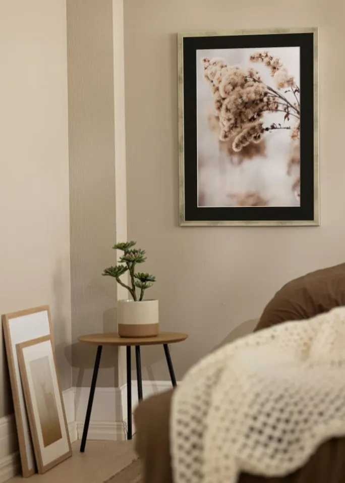 Ramme Stilren Sølv 50x70 cm - Passepartout Sort 42x59,4 cm (A2)