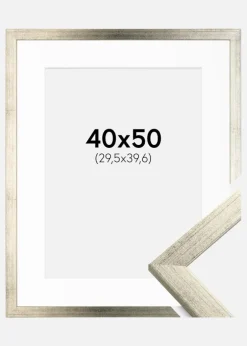 Ramme Stilren Sølv 40x50 cm - Passepartout Hvid 12x16 inches