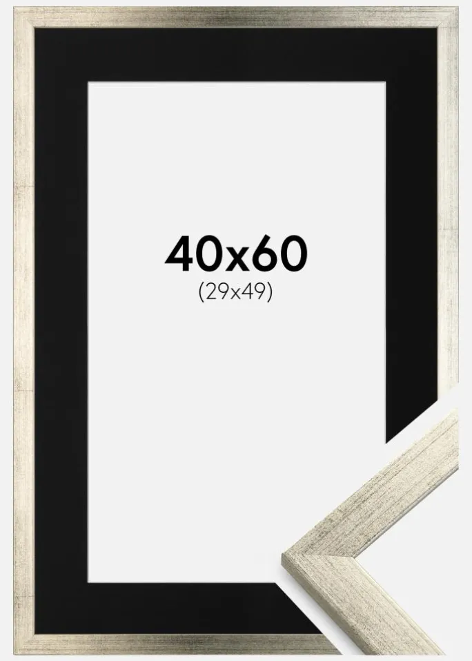 Ramme Stilren Sølv 40x60 cm - Passepartout Sort 30x50 cm