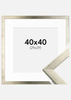 Ramme Stilren Sølv 40x40 cm - Passepartout Hvid 30x30 cm