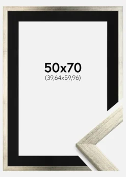 Ramme Stilren Sølv 50x70 cm - Passepartout Sort 16x24 inches
