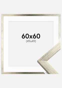Ramme Stilren Sølv 60x60 cm - Passepartout Hvid 50x50 cm