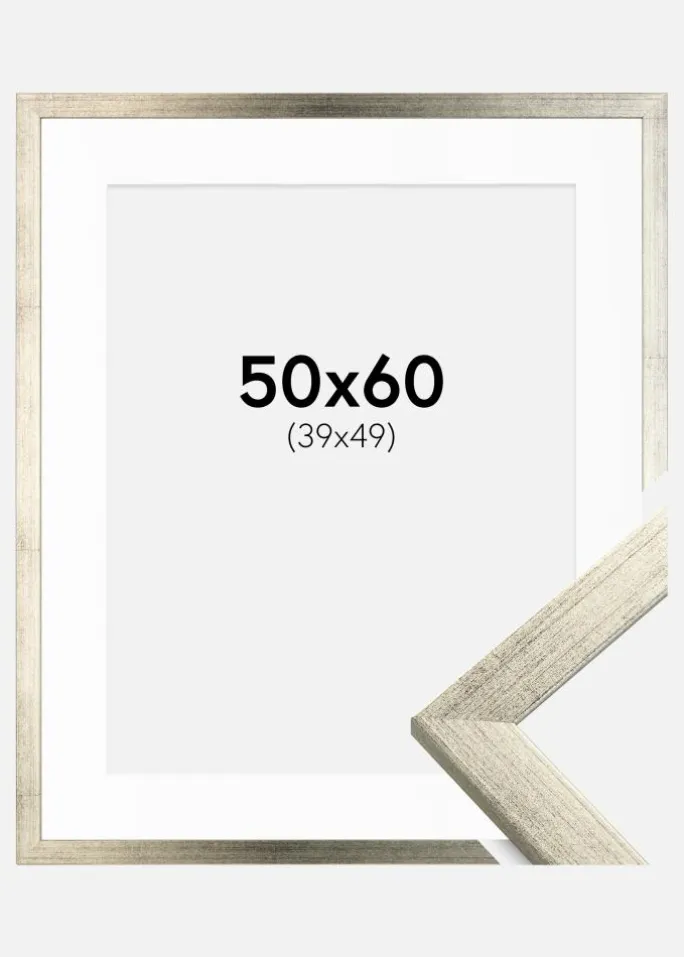 Ramme Stilren Sølv 50x60 cm - Passepartout Hvid 40x50 cm