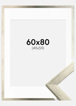 Ramme Stilren Sølv 60x80 cm - Passepartout Hvid 50x60 cm
