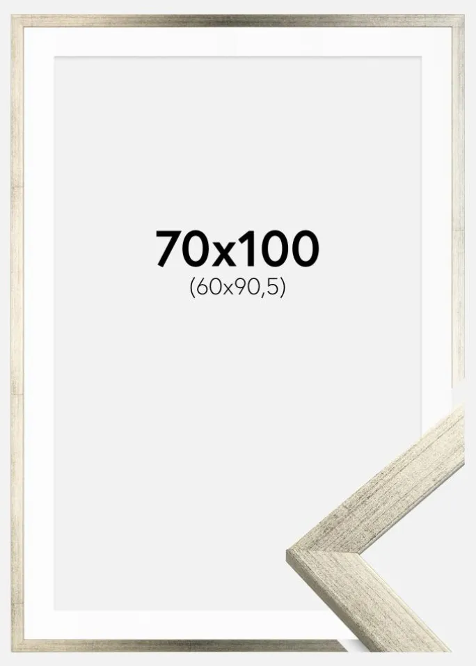 Ramme Stilren Sølv 70x100 cm - Passepartout Hvid 61x91,5 cm
