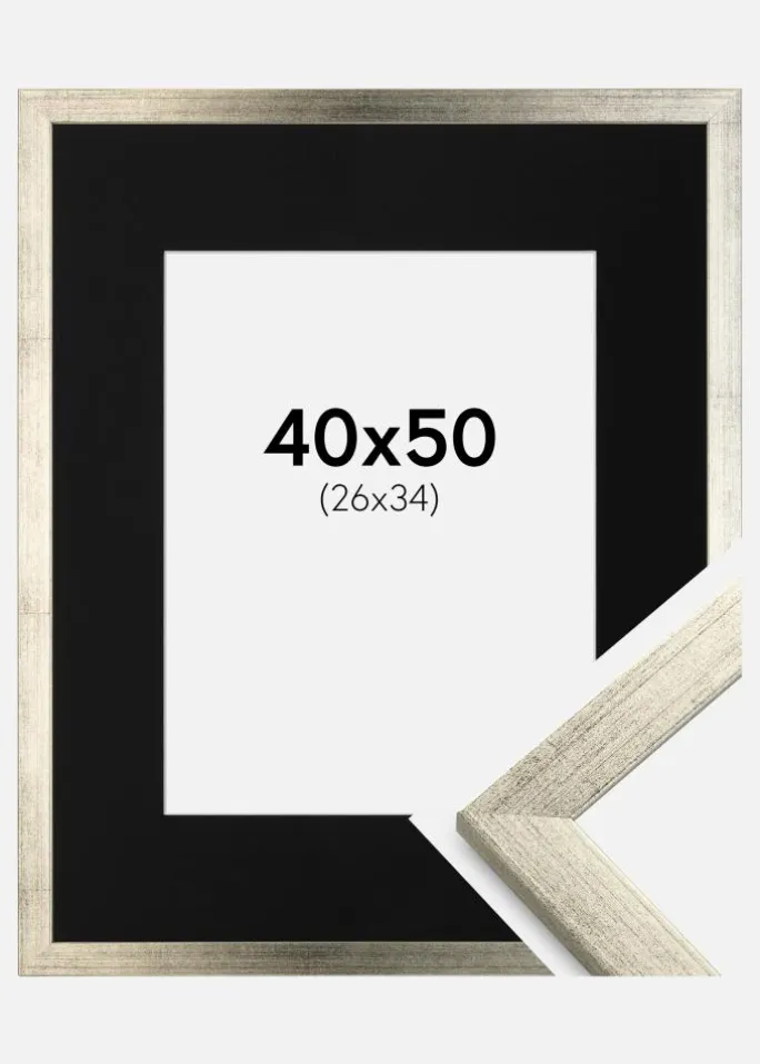 Ramme Stilren Sølv 40x50 cm - Passepartout Sort 27x35 cm