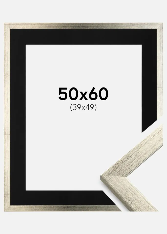 Ramme Stilren Sølv 50x60 cm - Passepartout Sort 40x50 cm