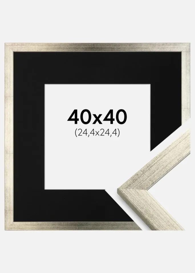 Ramme Stilren Sølv 40x40 cm - Passepartout Sort 10x10 inches