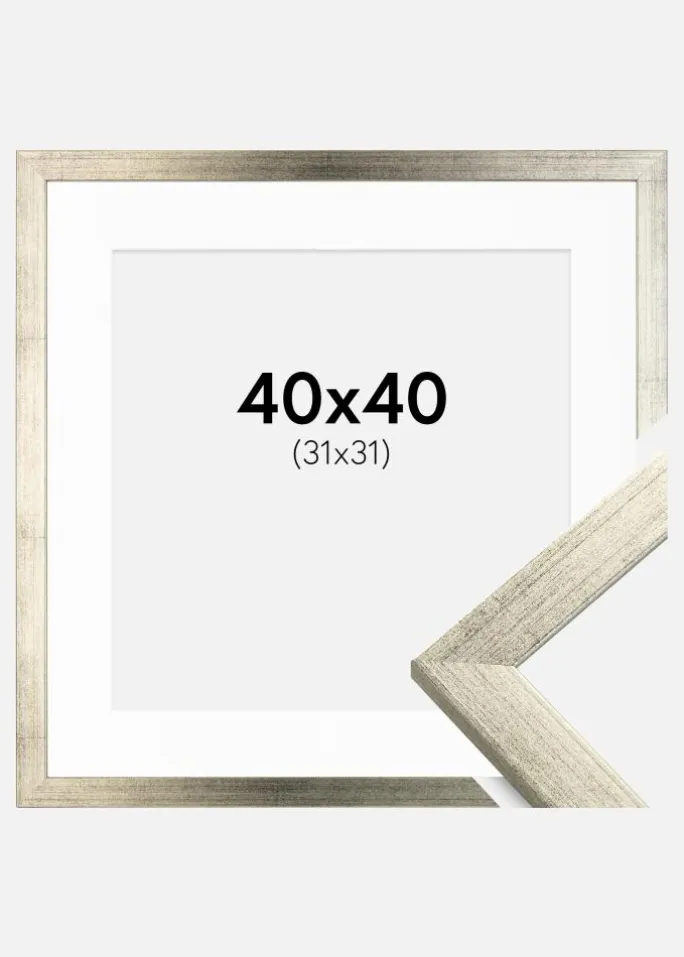 Ramme Stilren Sølv 40x40 cm - Passepartout Hvid 32x32 cm