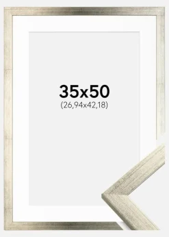 Ramme Stilren Sølv 35x50 cm - Passepartout Hvid 11x17 inches