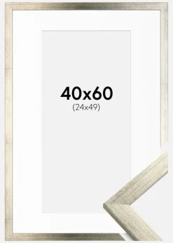 Ramme Stilren Sølv 40x60 cm - Passepartout Hvid 25x50 cm