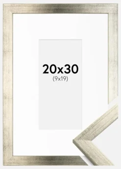 Ramme Stilren Sølv 20x30 cm - Passepartout Hvid 10x20 cm