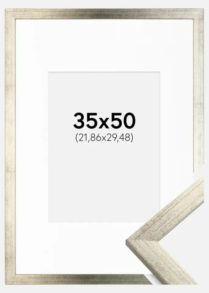 Ramme Stilren Sølv 35x50 cm - Passepartout Hvid 9x12 inches