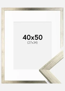 Ramme Stilren Sølv 40x50 cm - Passepartout Hvid 28x35 cm