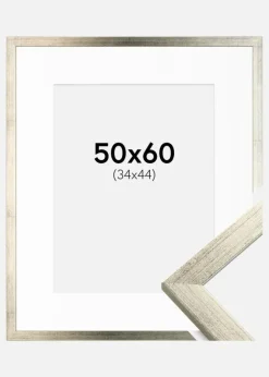Ramme Stilren Sølv 50x60 cm - Passepartout Hvid 35x45 cm