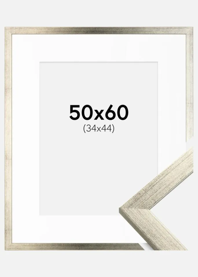 Ramme Stilren Sølv 50x60 cm - Passepartout Hvid 35x45 cm