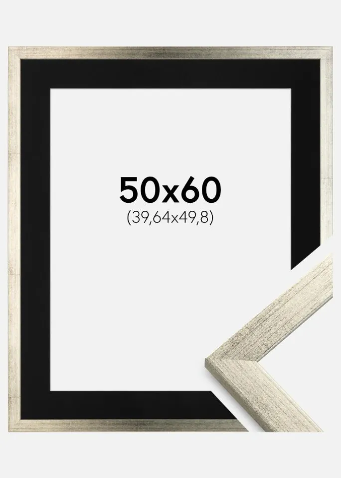 Ramme Stilren Sølv 50x60 cm - Passepartout Sort 16x20 inches