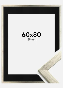 Ramme Stilren Sølv 60x80 cm - Passepartout Sort 50x65 cm