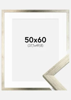 Ramme Stilren Sølv 50x60 cm - Passepartout Hvid 15x20 inches