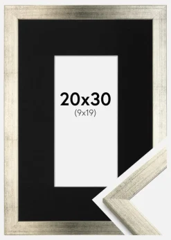 Ramme Stilren Sølv 20x30 cm - Passepartout Sort 10x20 cm