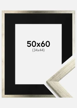 Ramme Stilren Sølv 50x60 cm - Passepartout Sort 35x45 cm