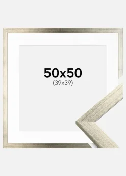 Ramme Stilren Sølv 50x50 cm - Passepartout Hvid 40x40 cm