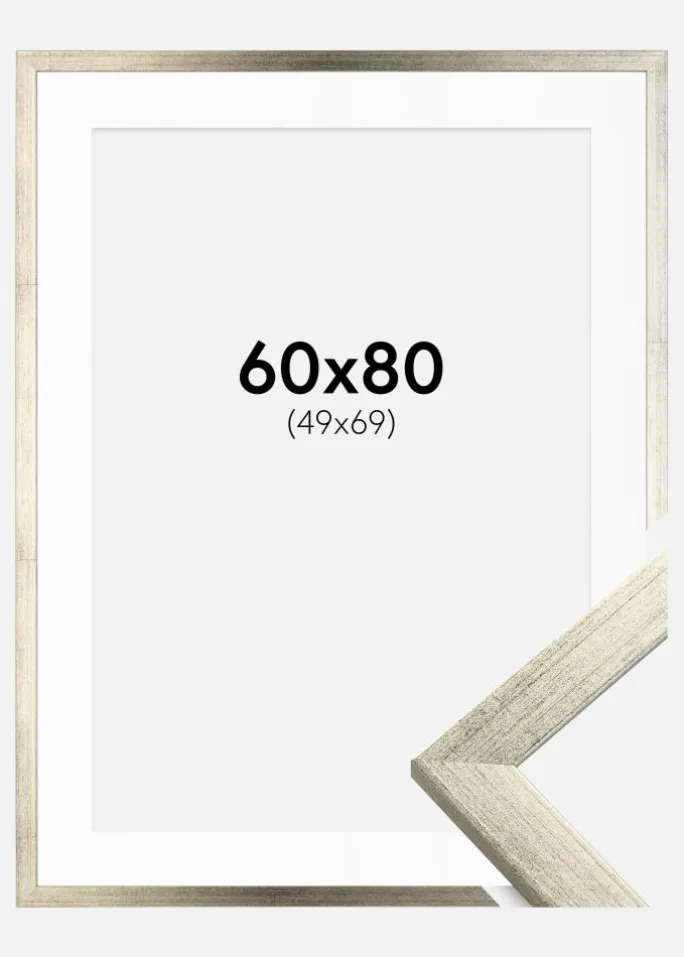Ramme Stilren Sølv 60x80 cm - Passepartout Hvid 50x70 cm