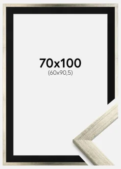 Ramme Stilren Sølv 70x100 cm - Passepartout Sort 61x91,5 cm