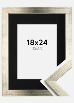 Ramme Stilren Sølv 18x24 cm - Passepartout Sort 13x18 cm