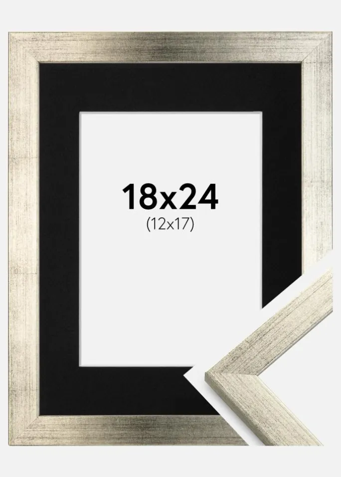 Ramme Stilren Sølv 18x24 cm - Passepartout Sort 13x18 cm