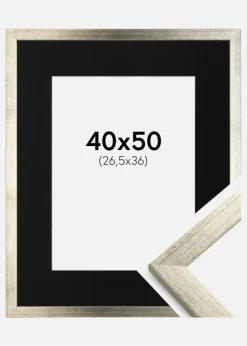 Ramme Stilren Sølv 40x50 cm - Passepartout Sort 27,5x37 cm
