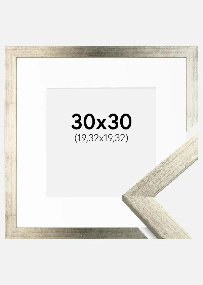 Ramme Stilren Sølv 30x30 cm - Passepartout Hvid 8x8 inches
