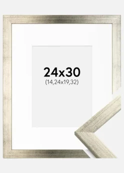 Ramme Stilren Sølv 24x30 cm - Passepartout Hvid 6x8 inches
