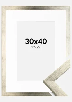 Ramme Stilren Sølv 30x40 cm - Passepartout Hvid 20x30 cm