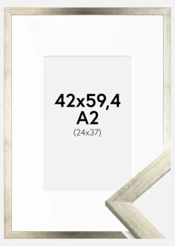 Ramme Stilren Sølv 42x59,4 cm (A2) - Passepartout Hvid 25x38 cm