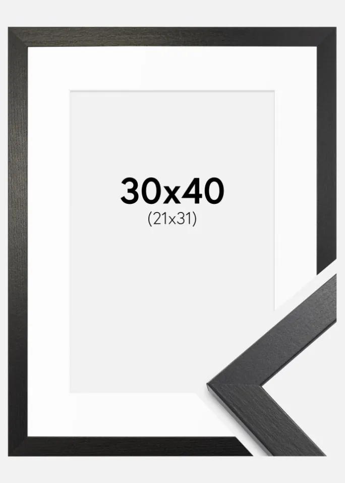 Ramme Stilren sort Eg 30x40 cm - Passepartout Hvid 22x32 cm