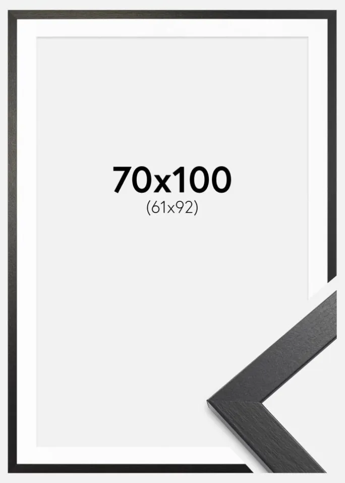 Ramme Stilren Sort Eg 70x100 cm - Passepartout Hvid 62x93 cm