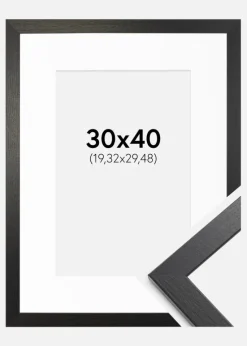 Ramme Stilren sort Eg 30x40 cm - Passepartout Hvid 8x12 inches