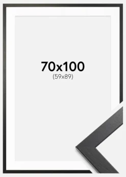 Ramme Stilren sort Eg 70x100 cm - Passepartout Hvid 60x90 cm