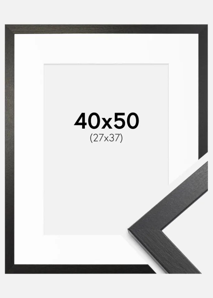 Ramme Stilren sort Eg 40x50 cm - Passepartout Hvid 28x38 cm