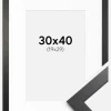 Ramme Stilren sort Eg 30x40 cm - Passepartout Hvid 20x30 cm