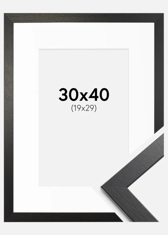 Ramme Stilren sort Eg 30x40 cm - Passepartout Hvid 20x30 cm