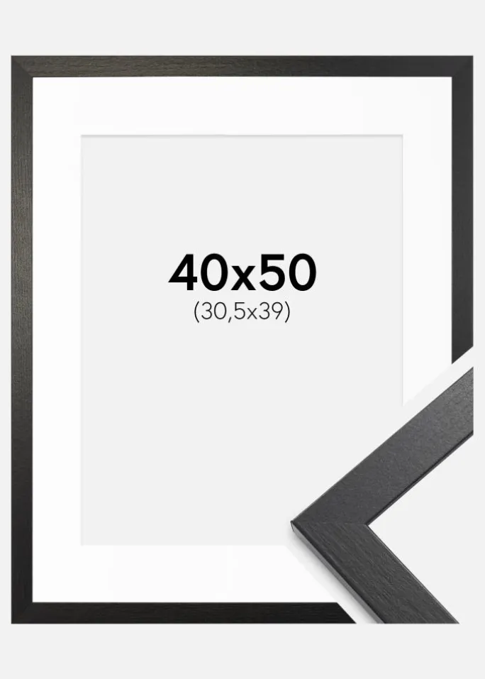 Ramme Stilren sort Eg 40x50 cm - Passepartout Hvid 31,5x40 cm