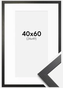 Ramme Stilren sort Eg 40x60 cm - Passepartout Hvid 25x50 cm