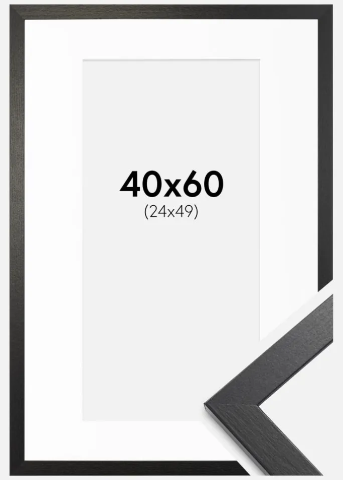 Ramme Stilren sort Eg 40x60 cm - Passepartout Hvid 25x50 cm
