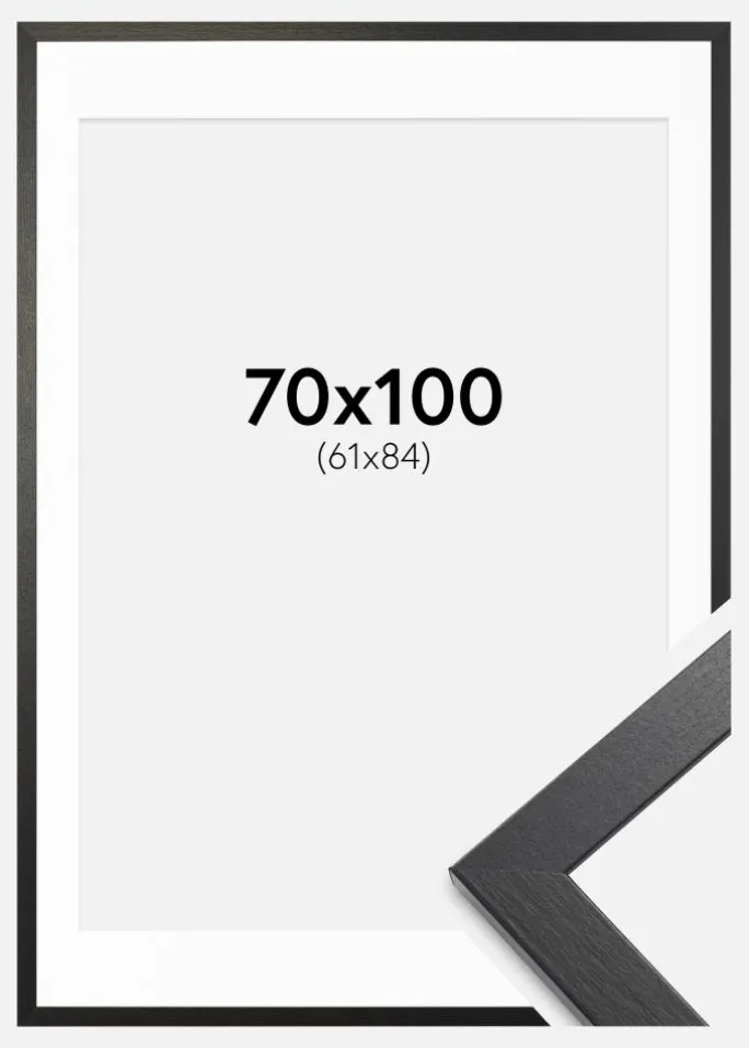 Ramme Stilren sort Eg 70x100 cm - Passepartout Hvid 62x85 cm