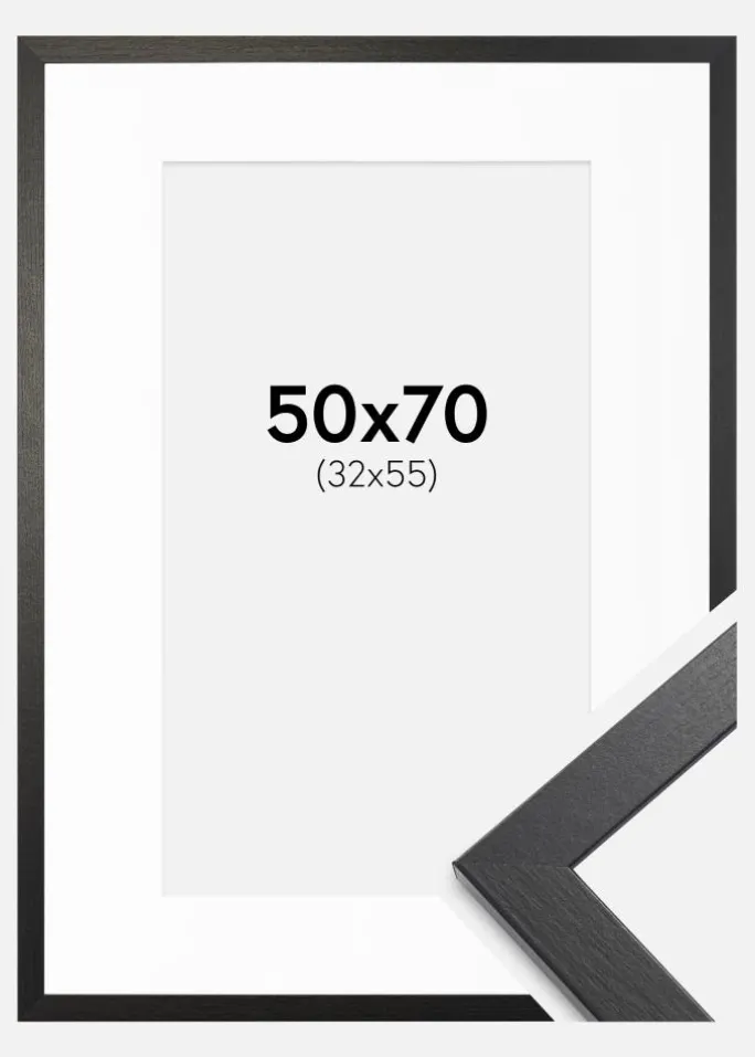 Ramme Stilren sort Eg 50x70 cm - Passepartout Hvid 33x56 cm