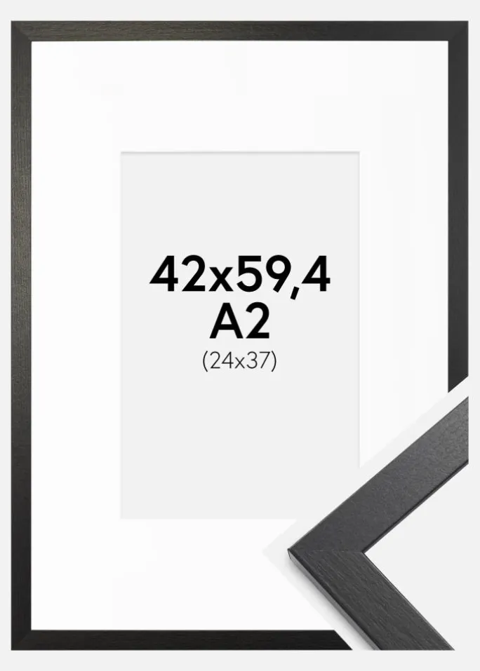 Ramme Stilren sort Eg 42x59,4 cm - Passepartout Hvid 25x38 cm