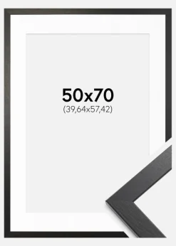 Ramme Stilren sort Eg 50x70 cm - Passepartout Hvid 16x23 inches