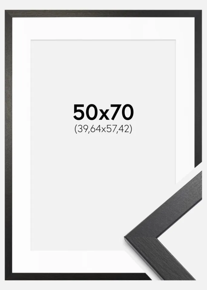 Ramme Stilren sort Eg 50x70 cm - Passepartout Hvid 16x23 inches